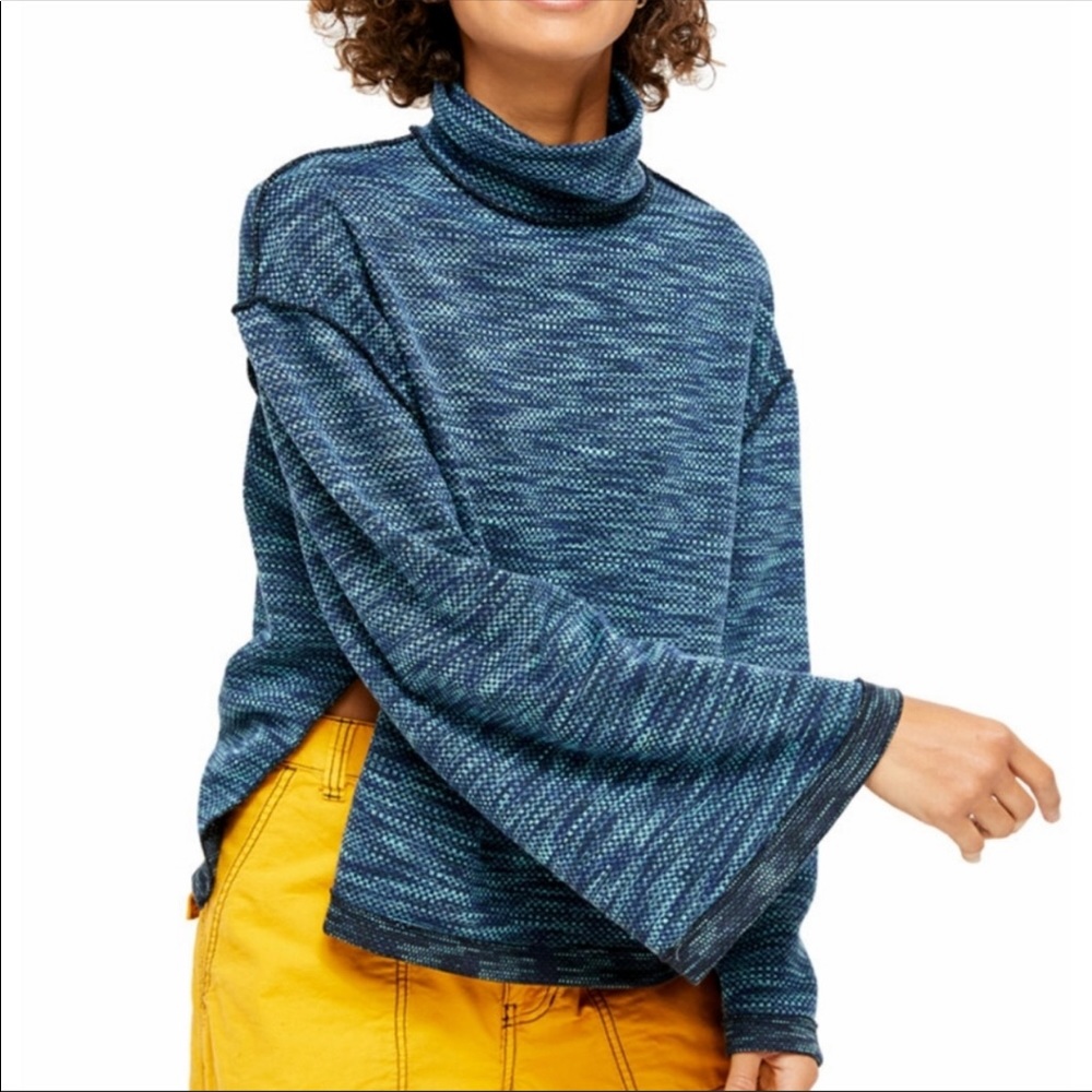 Free People Overboard Blue Sunny Days Turtleneck Sweater